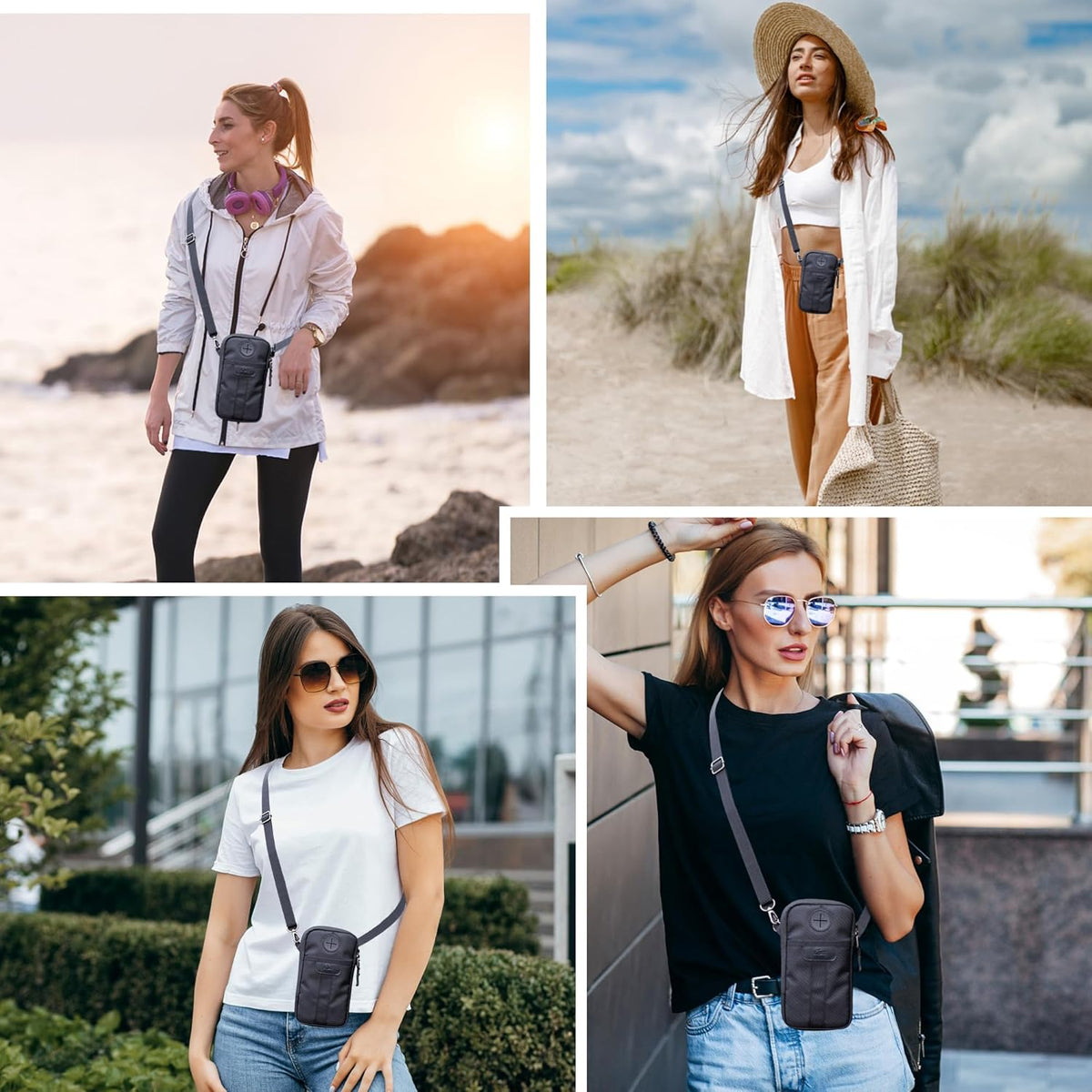 Travel Dual Phone Holster Waist Crossbody Bag Fits 4.5-6.7" Phone | dual zipper pockets, holds 2 phones, Belt crossbody carry, with Shoulder Strap for 4.5-6.8 Inch 17 16 15 Pro Max 26 S25 phone