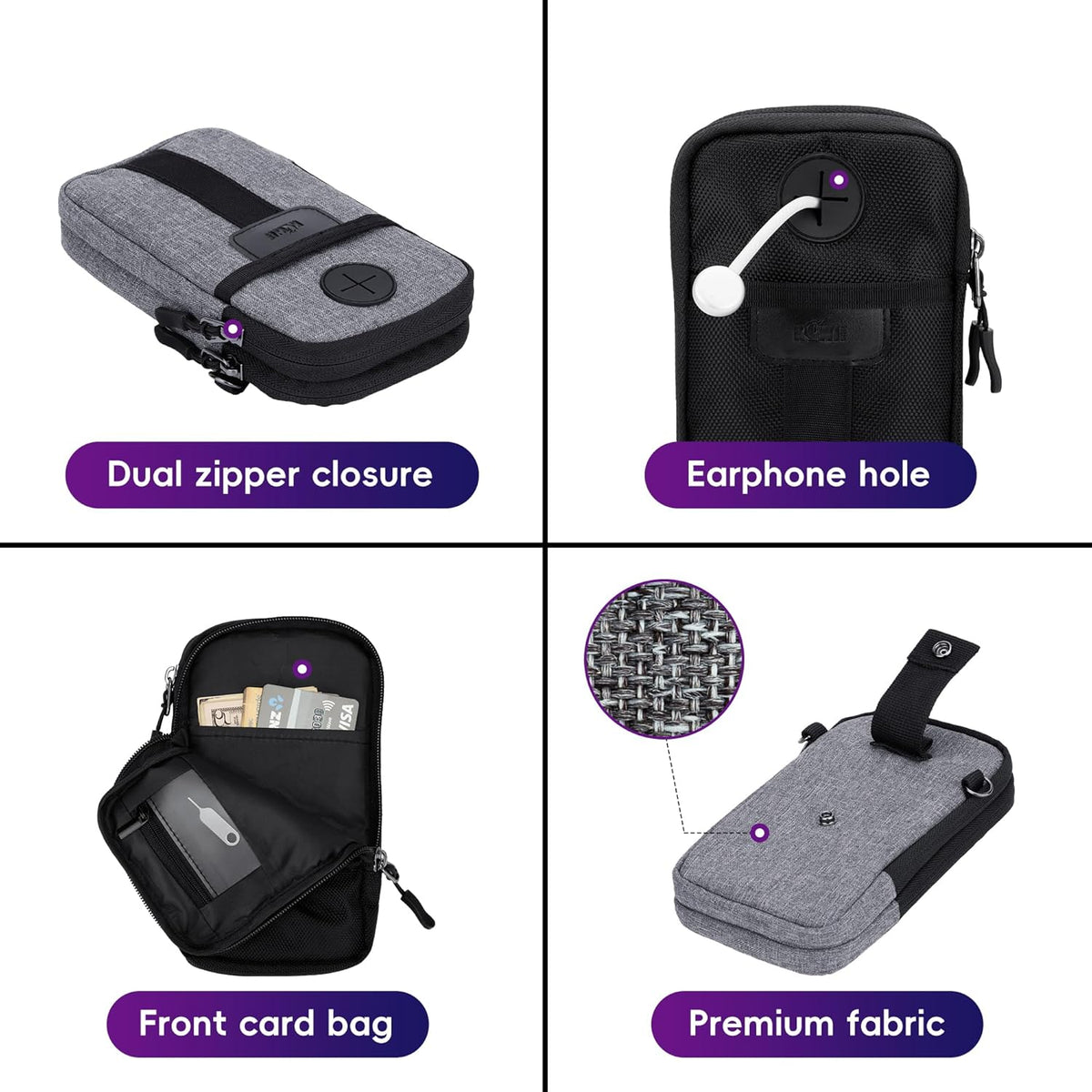 Travel Dual Phone Holster Waist Crossbody Bag Fits 4.5-6.7" Phone | dual zipper pockets, holds 2 phones, Belt crossbody carry, with Shoulder Strap for 4.5-6.8 Inch 17 16 15 Pro Max 26 S25 phone
