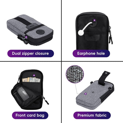 Travel Dual Phone Holster Waist Crossbody Bag Fits 4.5-6.7" Phone | dual zipper pockets, holds 2 phones, Belt crossbody carry, with Shoulder Strap for 4.5-6.8 Inch 17 16 15 Pro Max 26 S25 phone
