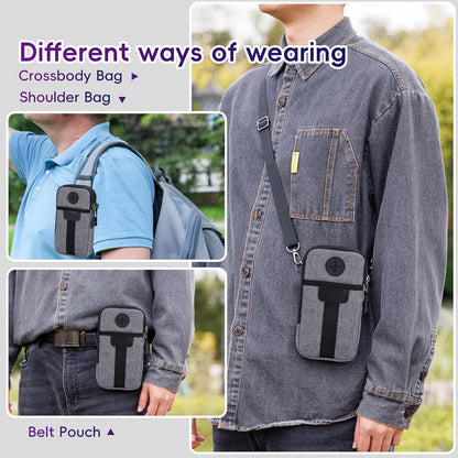 Travel Dual Phone Holster Waist Crossbody Bag Fits 4.5-6.7" Phone | dual zipper pockets, holds 2 phones, Belt crossbody carry, with Shoulder Strap for 4.5-6.8 Inch 17 16 15 Pro Max 26 S25 phone
