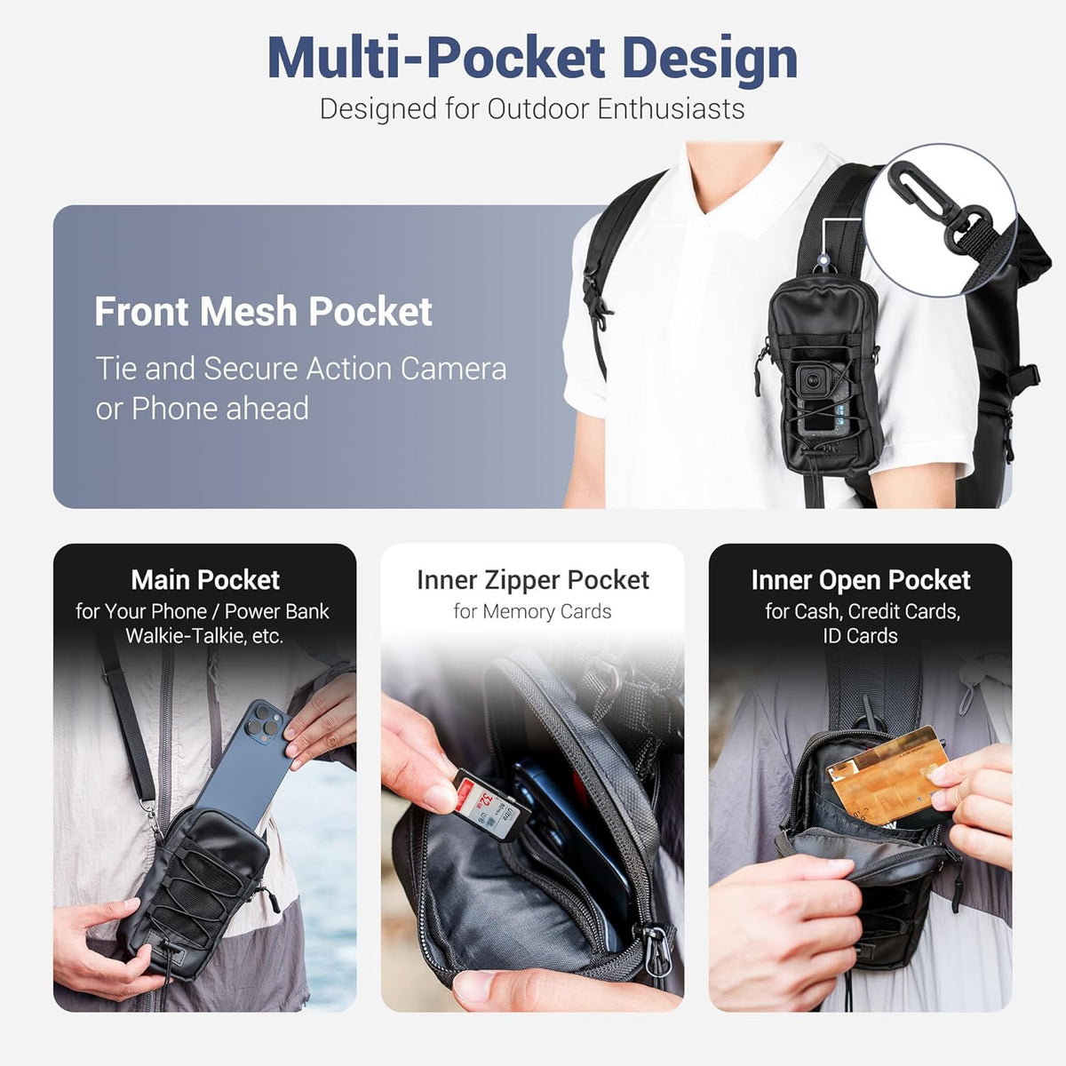 Travel Dual Phone Holster Waist Crossbody Bag Fits 4.5-6.7" Phone | dual zipper pockets, holds 2 phones, Belt crossbody carry, with Shoulder Strap for 4.5-6.8 Inch 17 16 15 Pro Max 26 S25 phone