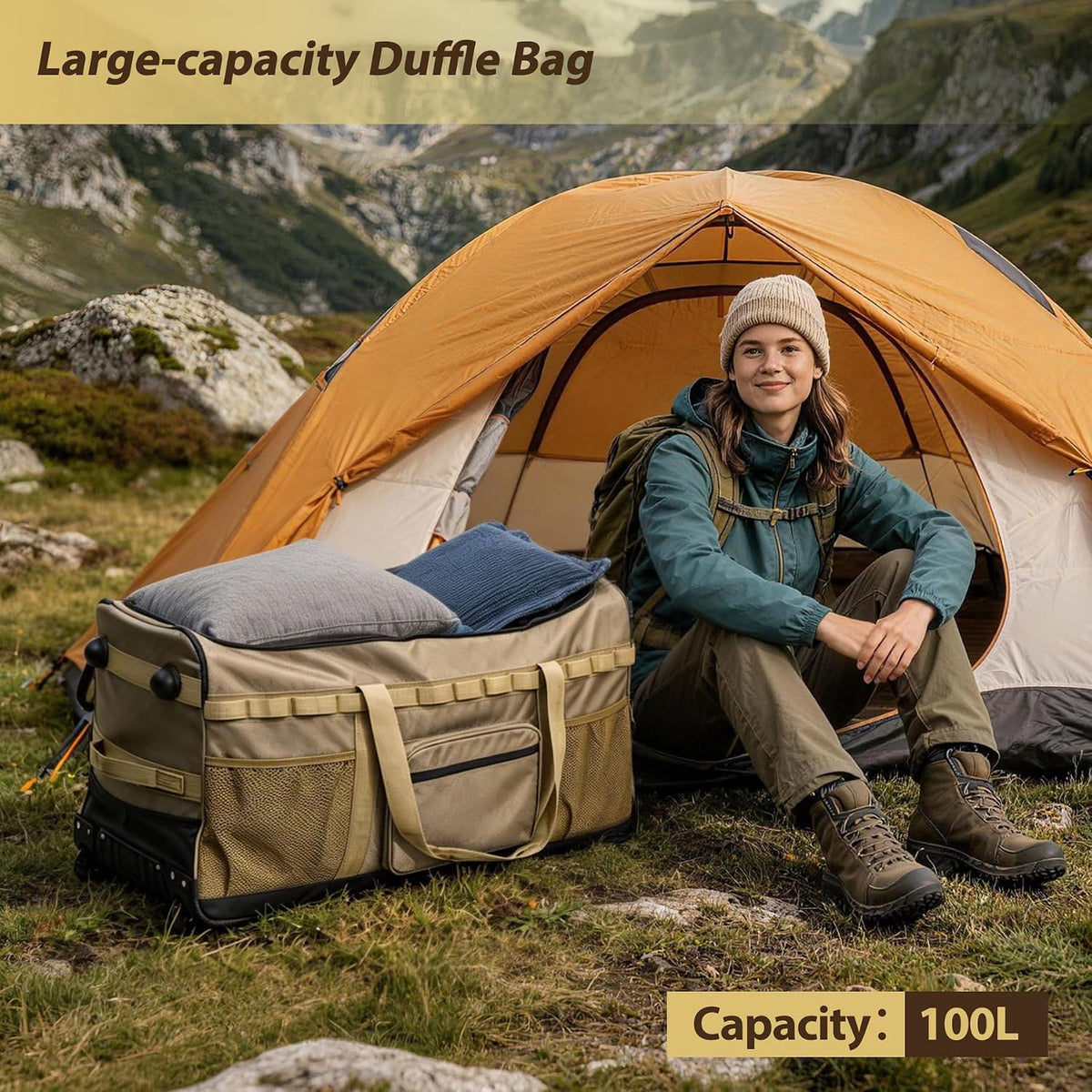 85L/120L/140L Foldable Duffle Bag with Wheels, Large Travel Duffel Bag