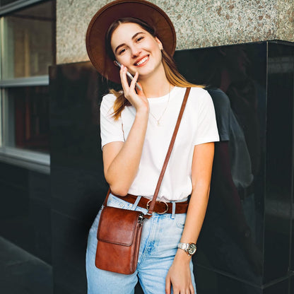 Rfid Blocking Small Crossbody Bag for Women Travel Classic Style | Genuine Leather，Adjustable Shoulder Strap,Fits 6.9" Phone,Anti-Theft Purse,Perfect for Daily Use and Weekend Travel