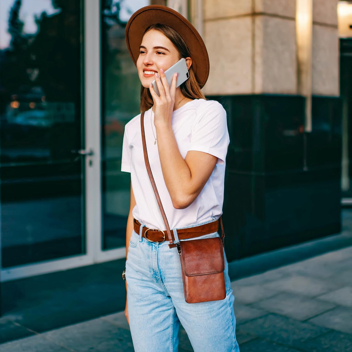 Rfid Blocking Small Crossbody Bag for Women Travel Classic Style | Genuine Leather，Adjustable Shoulder Strap,Fits 6.9" Phone,Anti-Theft Purse,Perfect for Daily Use and Weekend Travel