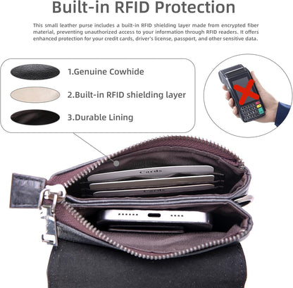 Rfid Blocking Small Crossbody Bag for Women Travel Classic Style | Genuine Leather，Adjustable Shoulder Strap,Fits 6.9" Phone,Anti-Theft Purse,Perfect for Daily Use and Weekend Travel