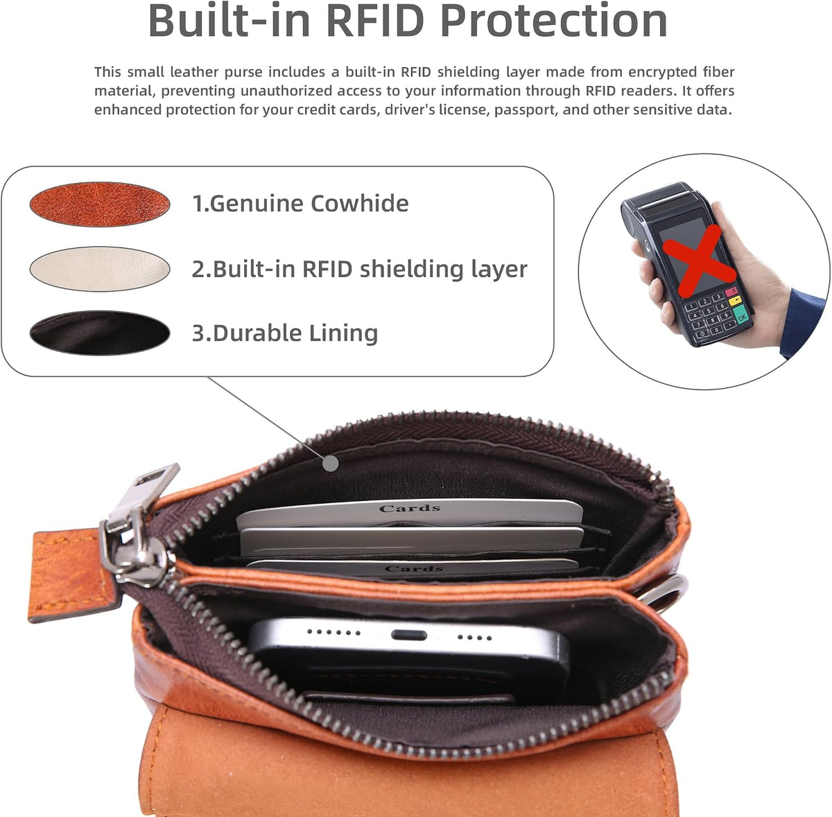 Rfid Blocking Small Crossbody Bag for Women Travel Classic Style | Genuine Leather，Adjustable Shoulder Strap,Fits 6.9" Phone,Anti-Theft Purse,Perfect for Daily Use and Weekend Travel