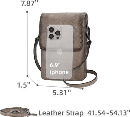 Rfid Blocking Small Crossbody Bag for Women Travel Classic Style | Genuine Leather，Adjustable Shoulder Strap,Fits 6.9" Phone,Anti-Theft Purse,Perfect for Daily Use and Weekend Travel
