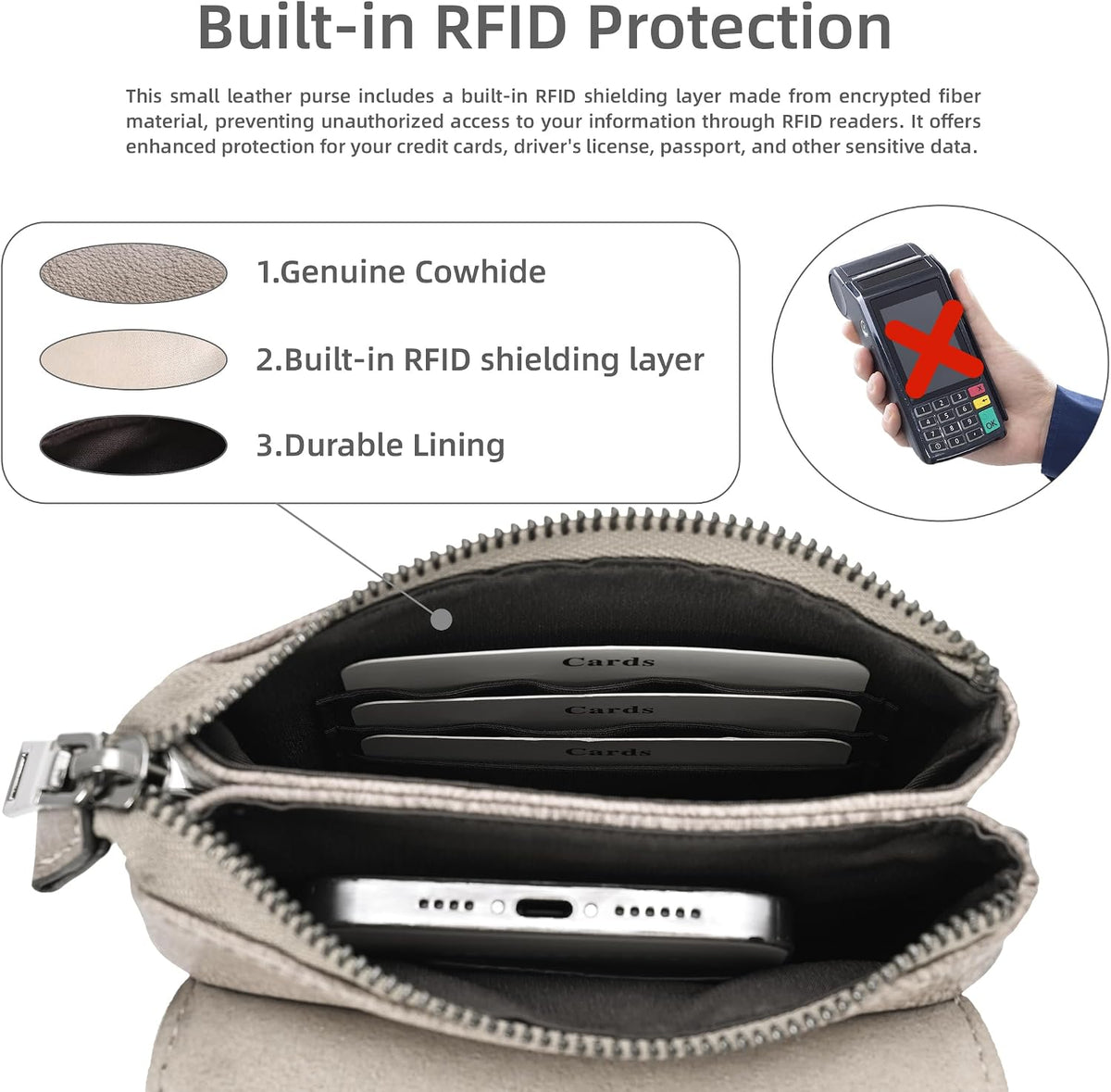Rfid Blocking Small Crossbody Bag for Women Travel Classic Style | Genuine Leather，Adjustable Shoulder Strap,Fits 6.9" Phone,Anti-Theft Purse,Perfect for Daily Use and Weekend Travel