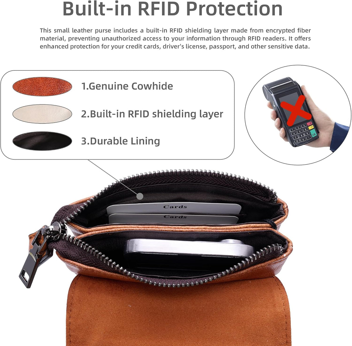 Rfid Blocking Small Crossbody Bag for Women Travel Classic Style | Genuine Leather，Adjustable Shoulder Strap,Fits 6.9" Phone,Anti-Theft Purse,Perfect for Daily Use and Weekend Travel