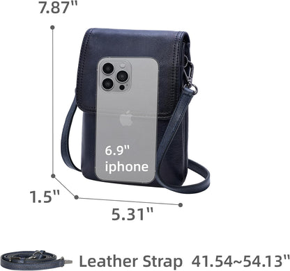 Rfid Blocking Small Crossbody Bag for Women Travel Classic Style | Genuine Leather，Adjustable Shoulder Strap,Fits 6.9" Phone,Anti-Theft Purse,Perfect for Daily Use and Weekend Travel