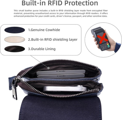 Rfid Blocking Small Crossbody Bag for Women Travel Classic Style | Genuine Leather，Adjustable Shoulder Strap,Fits 6.9" Phone,Anti-Theft Purse,Perfect for Daily Use and Weekend Travel