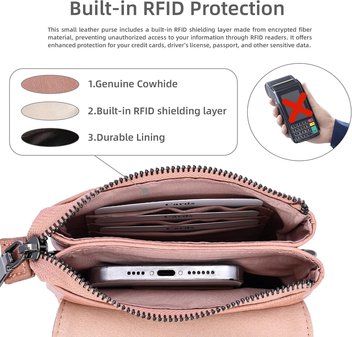 Rfid Blocking Small Crossbody Bag for Women Travel Classic Style | Genuine Leather，Adjustable Shoulder Strap,Fits 6.9" Phone,Anti-Theft Purse,Perfect for Daily Use and Weekend Travel