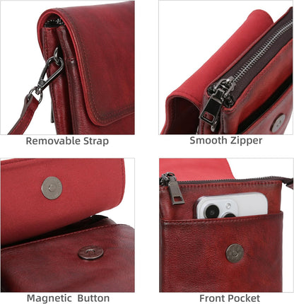 Rfid Blocking Small Crossbody Bag for Women Travel Classic Style | Genuine Leather，Adjustable Shoulder Strap,Fits 6.9" Phone,Anti-Theft Purse,Perfect for Daily Use and Weekend Travel