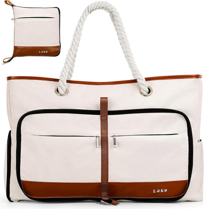 Beach Bag for Women - 35L Large Tote Bag, Waterproof & Sandproof, Zippered Carry On Bag for Pool, Beach & Travel