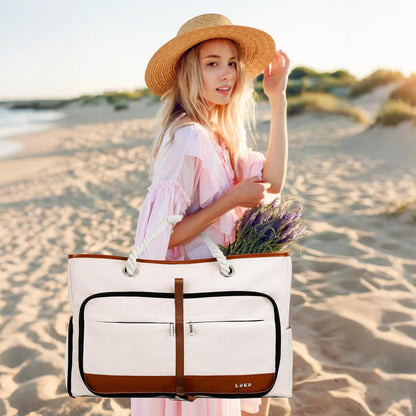Beach Bag for Women - 35L Large Tote Bag, Waterproof & Sandproof, Zippered Carry On Bag for Pool, Beach & Travel