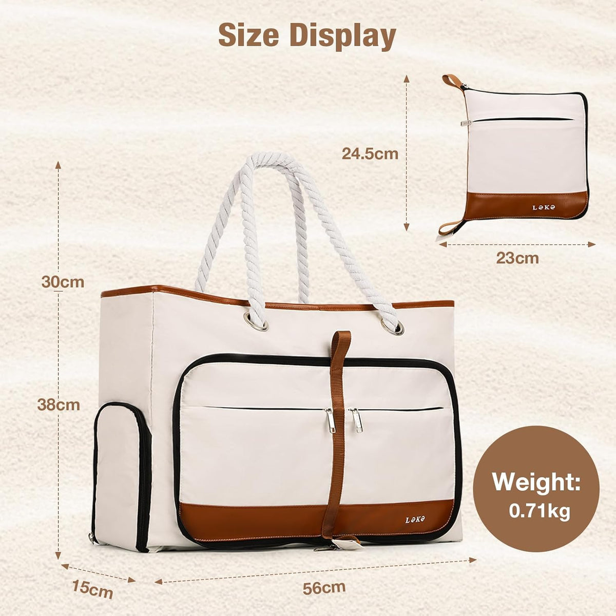 Beach Bag for Women - 35L Large Tote Bag, Waterproof & Sandproof, Zippered Carry On Bag for Pool, Beach & Travel