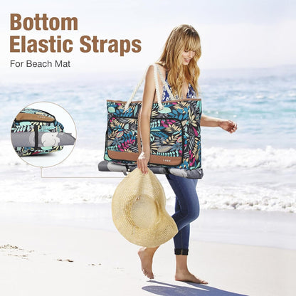 Beach Bag for Women - 35L Large Tote Bag, Waterproof & Sandproof, Zippered Carry On Bag for Pool, Beach & Travel