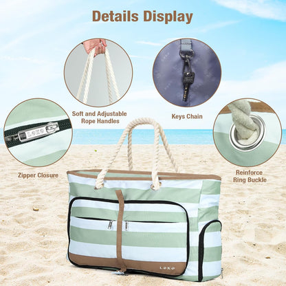 Beach Bag for Women - 35L Large Tote Bag, Waterproof & Sandproof, Zippered Carry On Bag for Pool, Beach & Travel