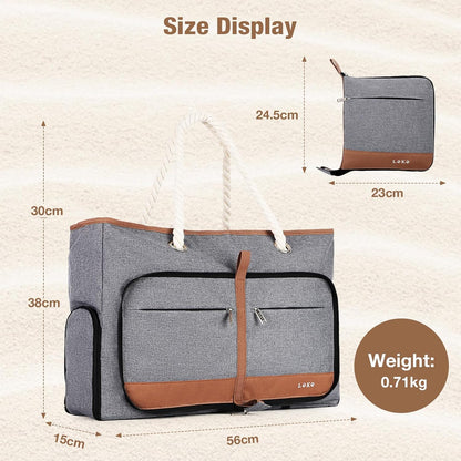 Beach Bag for Women - 35L Large Tote Bag, Waterproof & Sandproof, Zippered Carry On Bag for Pool, Beach & Travel