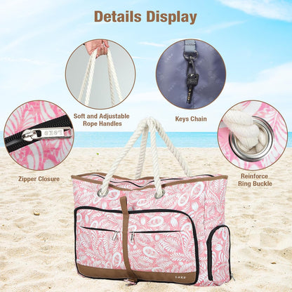 Beach Bag for Women - 35L Large Tote Bag, Waterproof & Sandproof, Zippered Carry On Bag for Pool, Beach & Travel