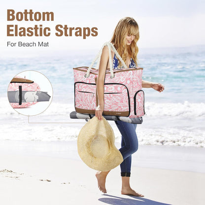 Beach Bag for Women - 35L Large Tote Bag, Waterproof & Sandproof, Zippered Carry On Bag for Pool, Beach & Travel