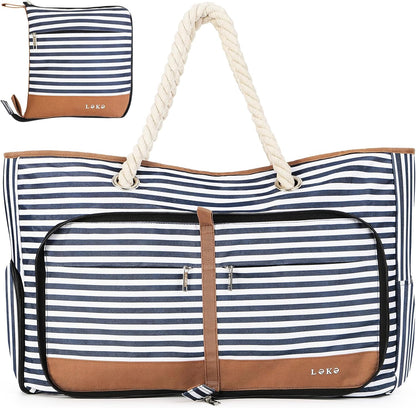 Beach Bag for Women - 35L Large Tote Bag, Waterproof & Sandproof, Zippered Carry On Bag for Pool, Beach & Travel