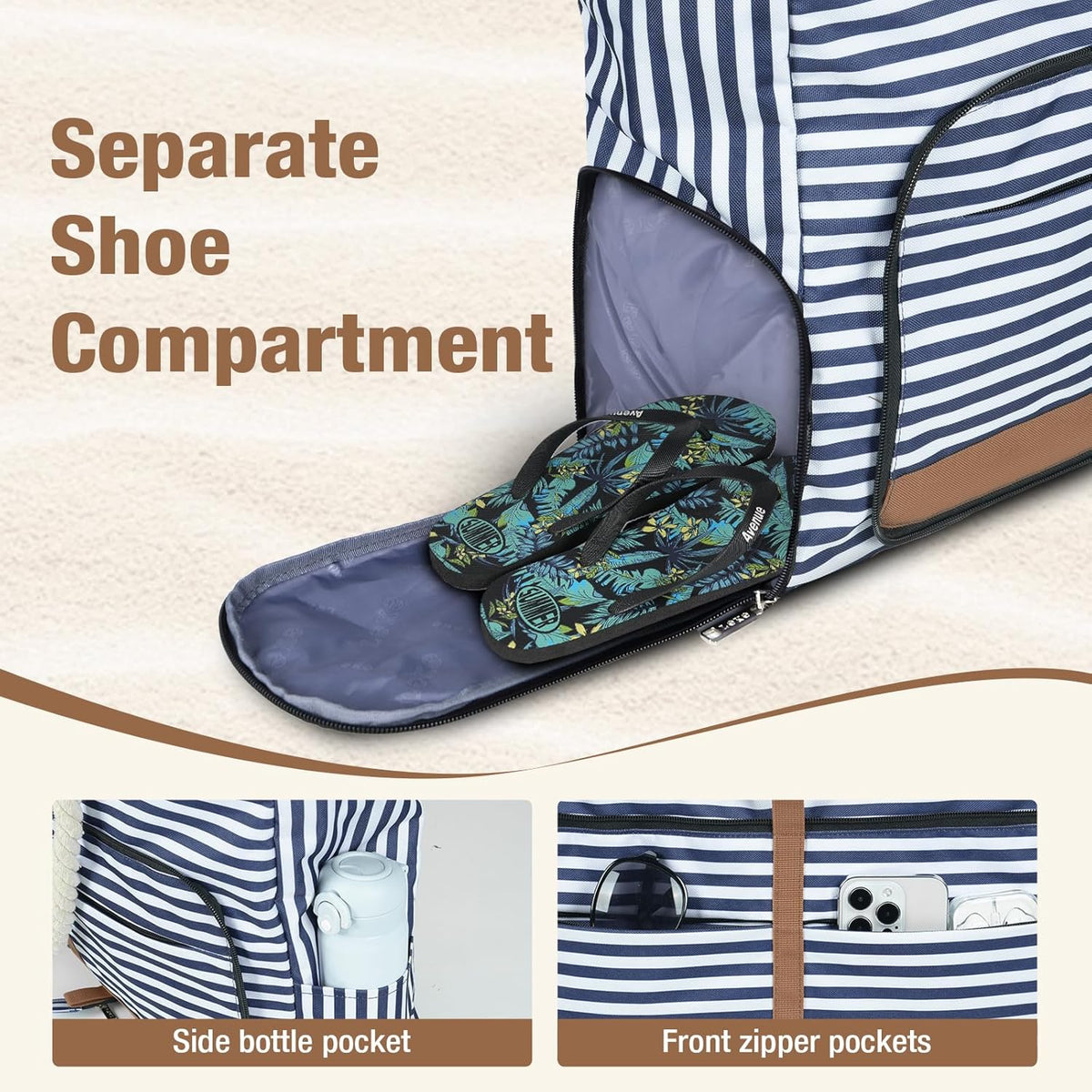 Beach Bag for Women - 35L Large Tote Bag, Waterproof & Sandproof, Zippered Carry On Bag for Pool, Beach & Travel
