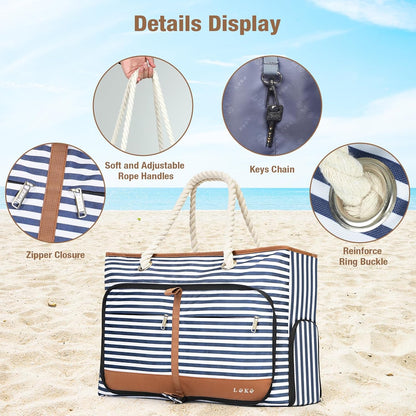 Beach Bag for Women - 35L Large Tote Bag, Waterproof & Sandproof, Zippered Carry On Bag for Pool, Beach & Travel