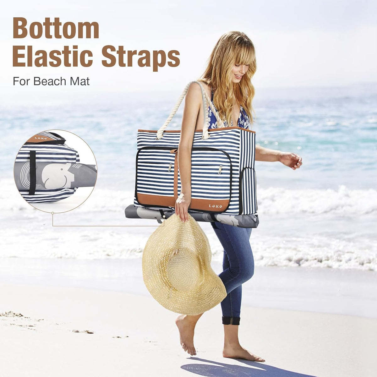 Beach Bag for Women - 35L Large Tote Bag, Waterproof & Sandproof, Zippered Carry On Bag for Pool, Beach & Travel