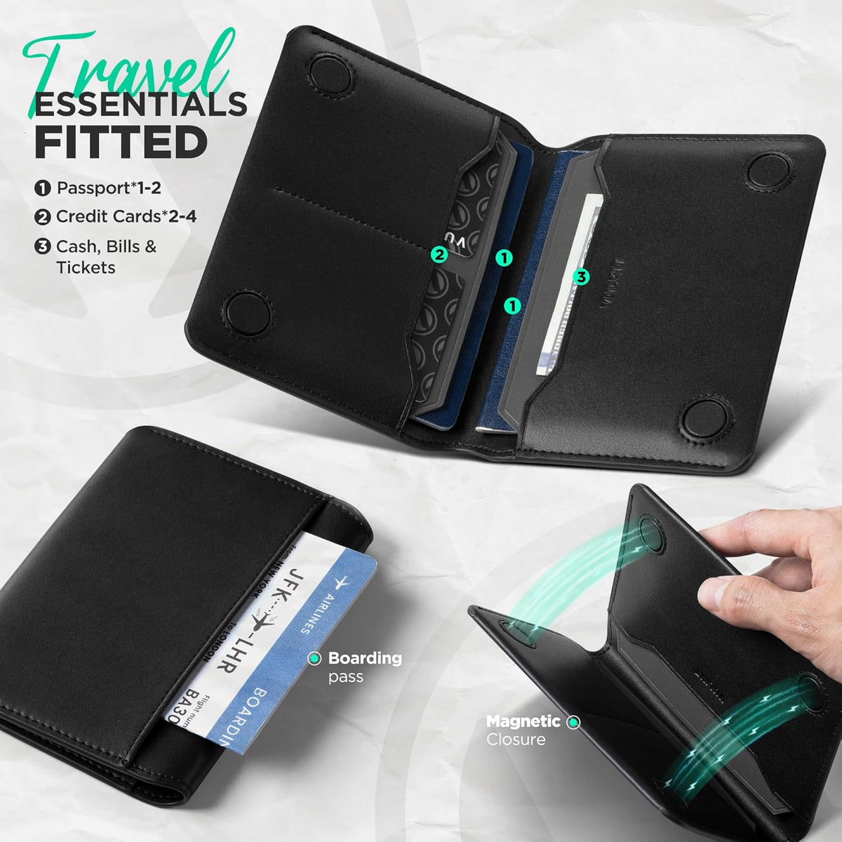 Slim Minimalist Passport Wallet RFID Blocking Passport Holder for Travel, Leather Travel Wallet for Men Women, Magnetic Closure