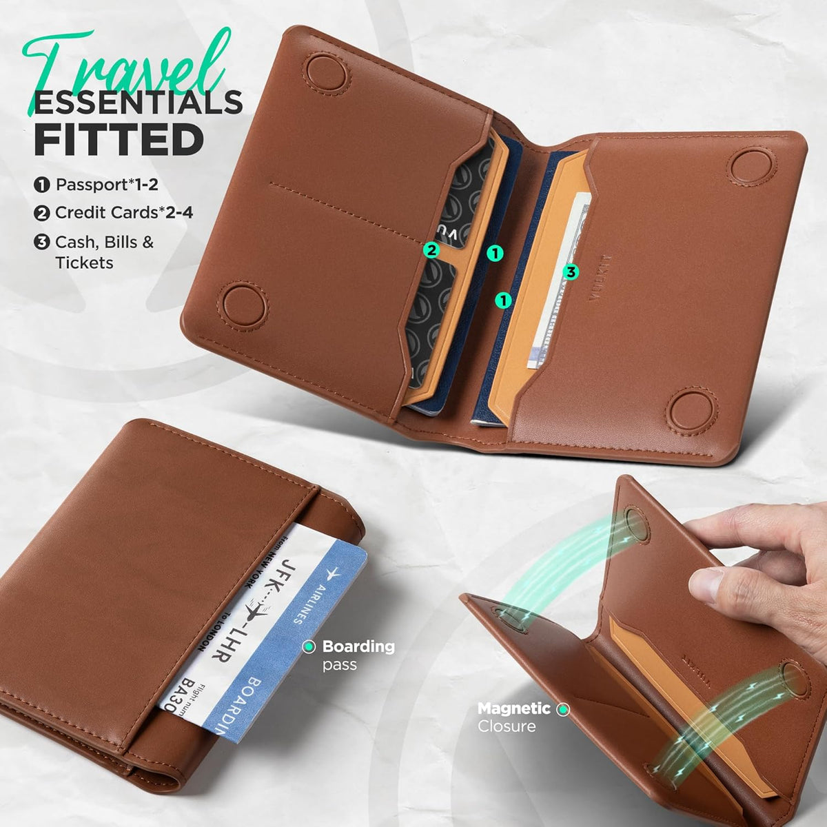 Slim Minimalist Passport Wallet RFID Blocking Passport Holder for Travel, Leather Travel Wallet for Men Women, Magnetic Closure