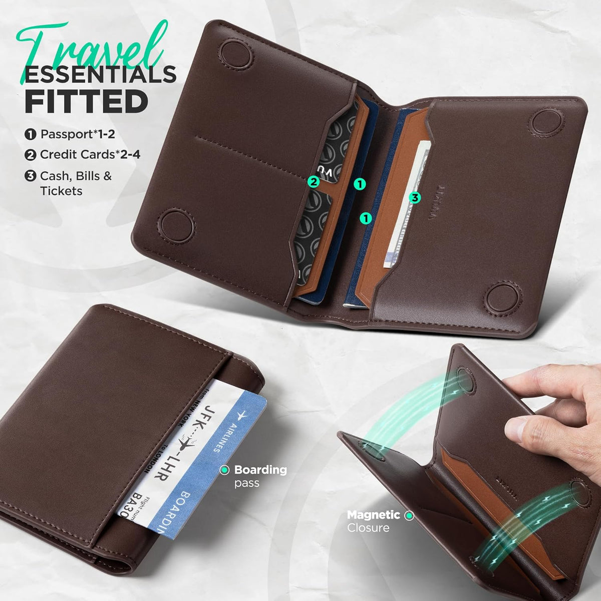 Slim Minimalist Passport Wallet RFID Blocking Passport Holder for Travel, Leather Travel Wallet for Men Women, Magnetic Closure