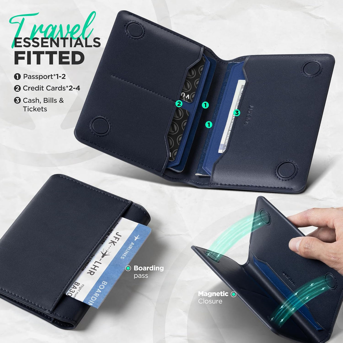 Slim Minimalist Passport Wallet RFID Blocking Passport Holder for Travel, Leather Travel Wallet for Men Women, Magnetic Closure