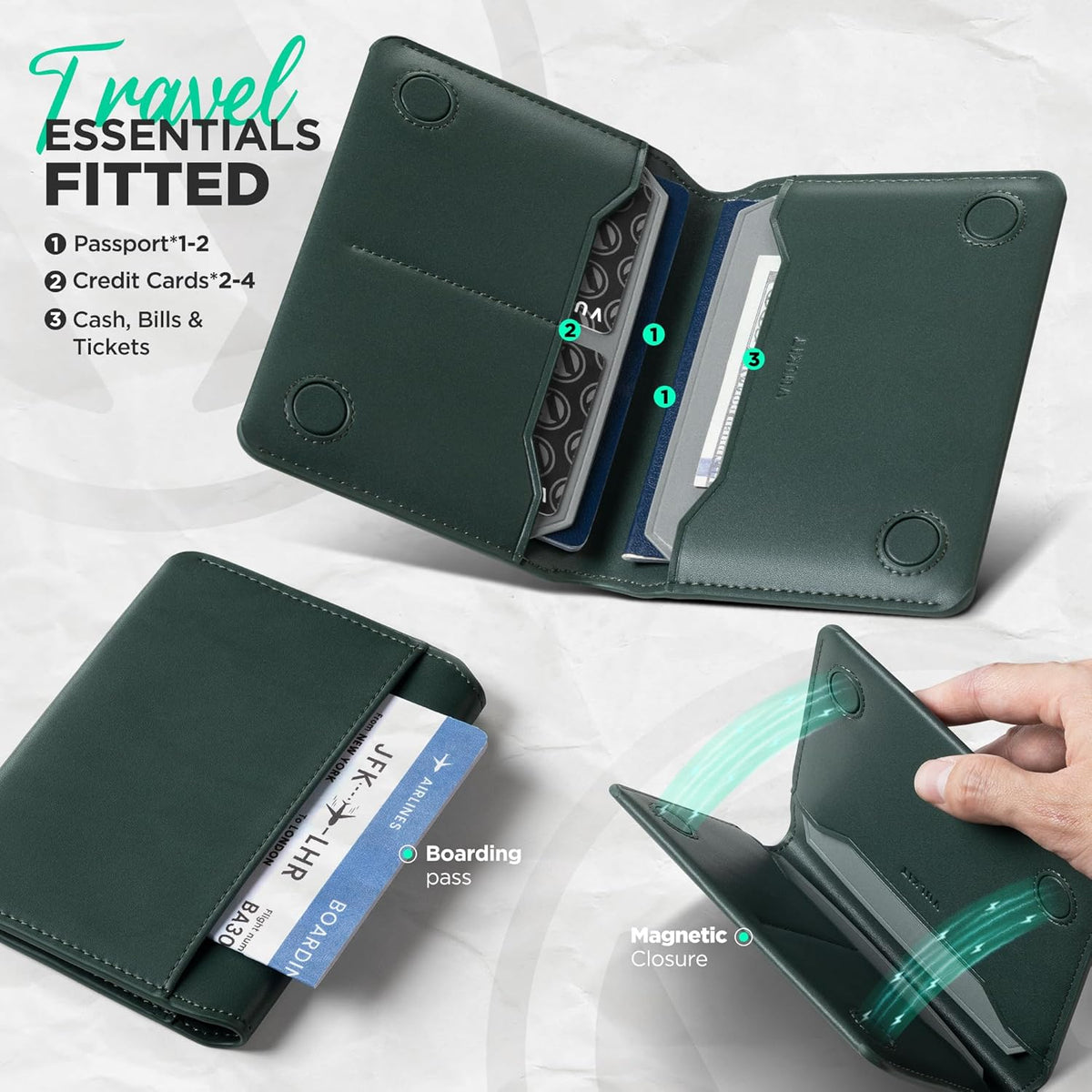 Slim Minimalist Passport Wallet RFID Blocking Passport Holder for Travel, Leather Travel Wallet for Men Women, Magnetic Closure
