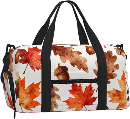 Maple Acorn Fall Duffel Bag with Shoe Compartment-Sports Gym Weekender for Men Women, Waterproof Travel Tote with Wet Pocket for Dirty Shoes
