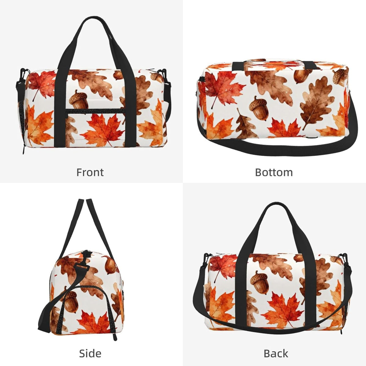 Maple Acorn Fall Duffel Bag with Shoe Compartment-Sports Gym Weekender for Men Women, Waterproof Travel Tote with Wet Pocket for Dirty Shoes