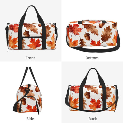 Maple Acorn Fall Duffel Bag with Shoe Compartment-Sports Gym Weekender for Men Women, Waterproof Travel Tote with Wet Pocket for Dirty Shoes