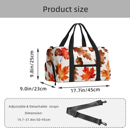 Maple Acorn Fall Duffel Bag with Shoe Compartment-Sports Gym Weekender for Men Women, Waterproof Travel Tote with Wet Pocket for Dirty Shoes