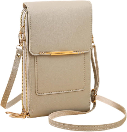Women's Touch Screen Mobile Phone Messenger Bag, New Anti-Theft Leather Messenger Bag RFID Block Mobile Phone Purse