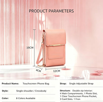 Women's Touch Screen Mobile Phone Messenger Bag, New Anti-Theft Leather Messenger Bag RFID Block Mobile Phone Purse