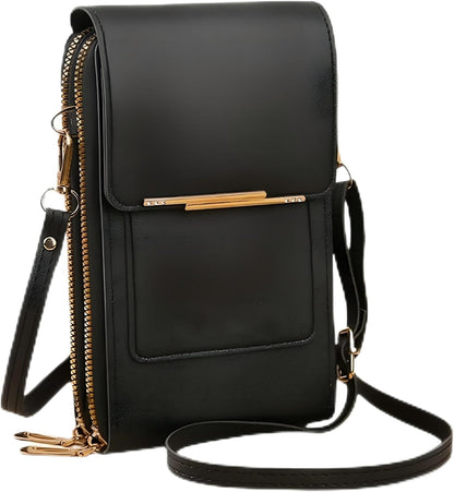 Women's Touch Screen Mobile Phone Messenger Bag, New Anti-Theft Leather Messenger Bag RFID Block Mobile Phone Purse