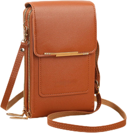 Women's Touch Screen Mobile Phone Messenger Bag, New Anti-Theft Leather Messenger Bag RFID Block Mobile Phone Purse