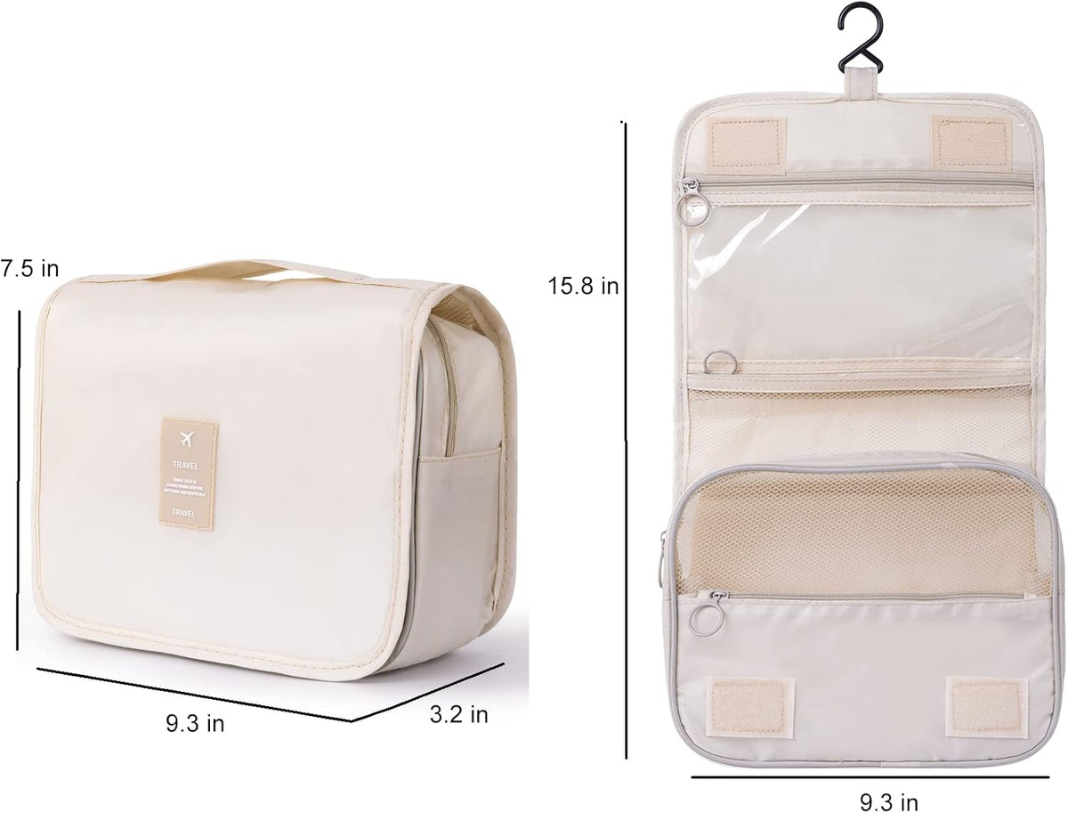 Hanging Toiletry Bag for Women, Travel Size Toiletries bags with Hook, Travel Makeup Bag for Cosmetic Storage Organizer Beige