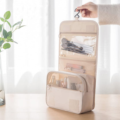 Hanging Toiletry Bag for Women, Travel Size Toiletries bags with Hook, Travel Makeup Bag for Cosmetic Storage Organizer Beige