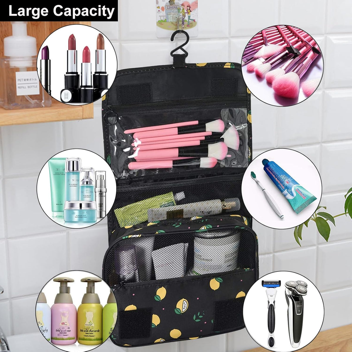 Hanging Toiletry Bag for Women, Travel Size Toiletries bags with Hook, Travel Makeup Bag for Cosmetic Storage Organizer Beige
