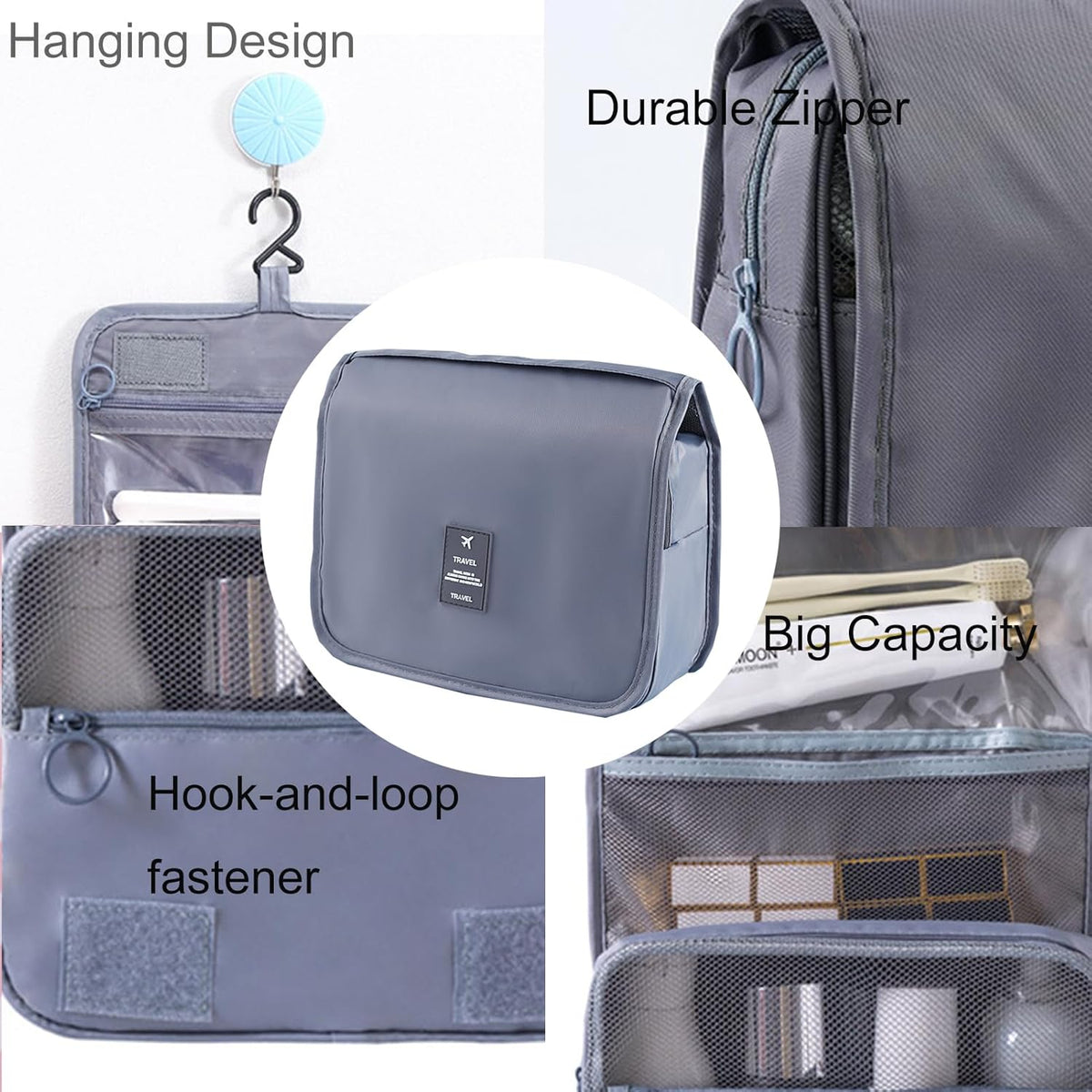 Hanging Toiletry Bag for Women, Travel Size Toiletries bags with Hook, Travel Makeup Bag for Cosmetic Storage Organizer Beige