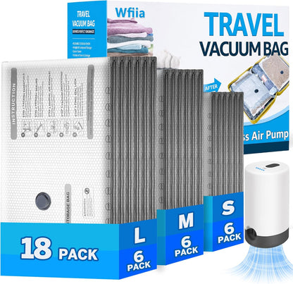 15 Packs Vacuum Bags for Travel with Rechargeable Pump, 3 Sizes Vacuum Seal Bags for Clothing, Compression Vacuum Travel Bags for Luggage, Vacuum Packing Bags for Closet Organization