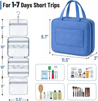 Travel Toiletry Bag Organizers, Teal | Makeup Travel Bag for Toiletries with Hanging Hook, Water-Resistant