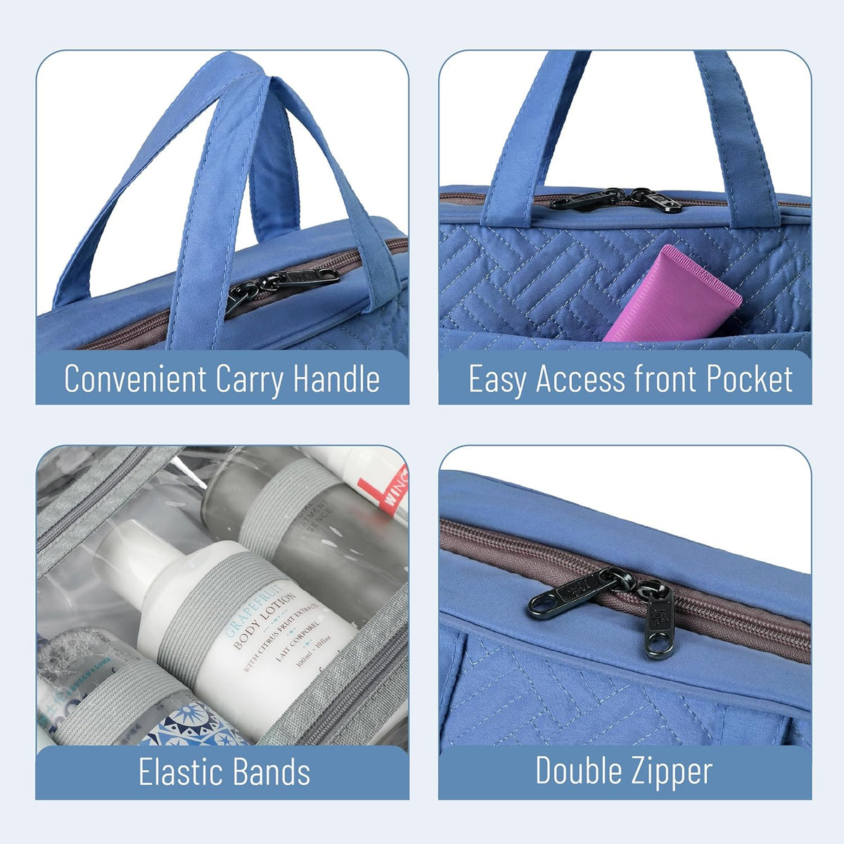 Travel Toiletry Bag Organizers, Teal | Makeup Travel Bag for Toiletries with Hanging Hook, Water-Resistant