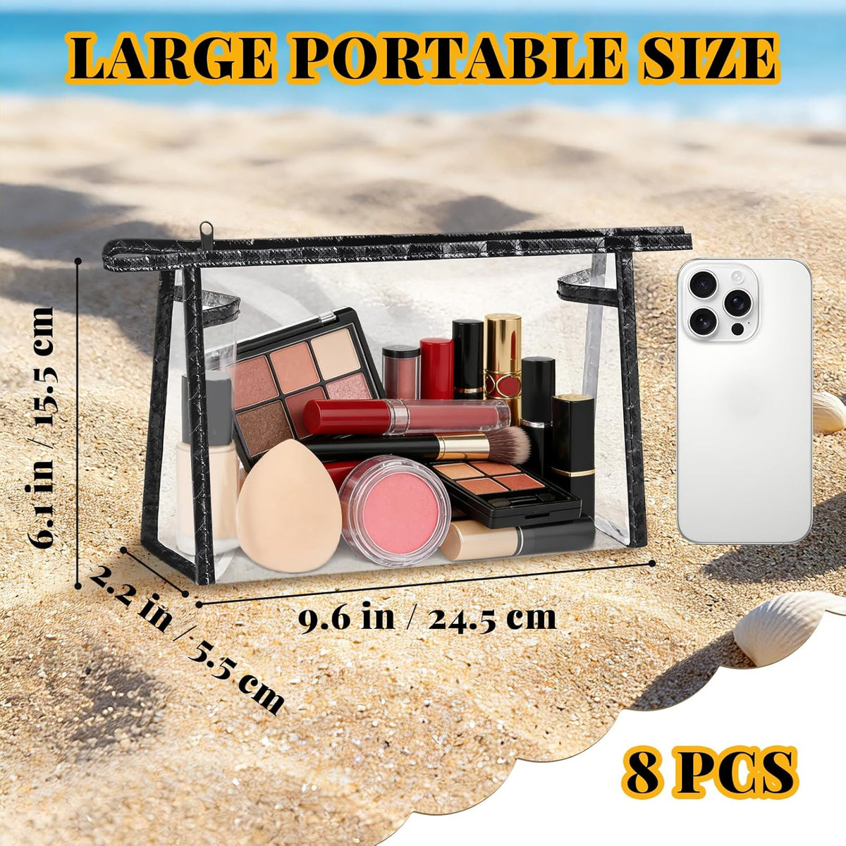5 Pack Clear Cosmetic Bags Makeup Bags Set Waterproof PVC Clear Toiletry Bag with Zipper, Makeup Organizer Storage Pouches Fit Carry-on Travel Essentials